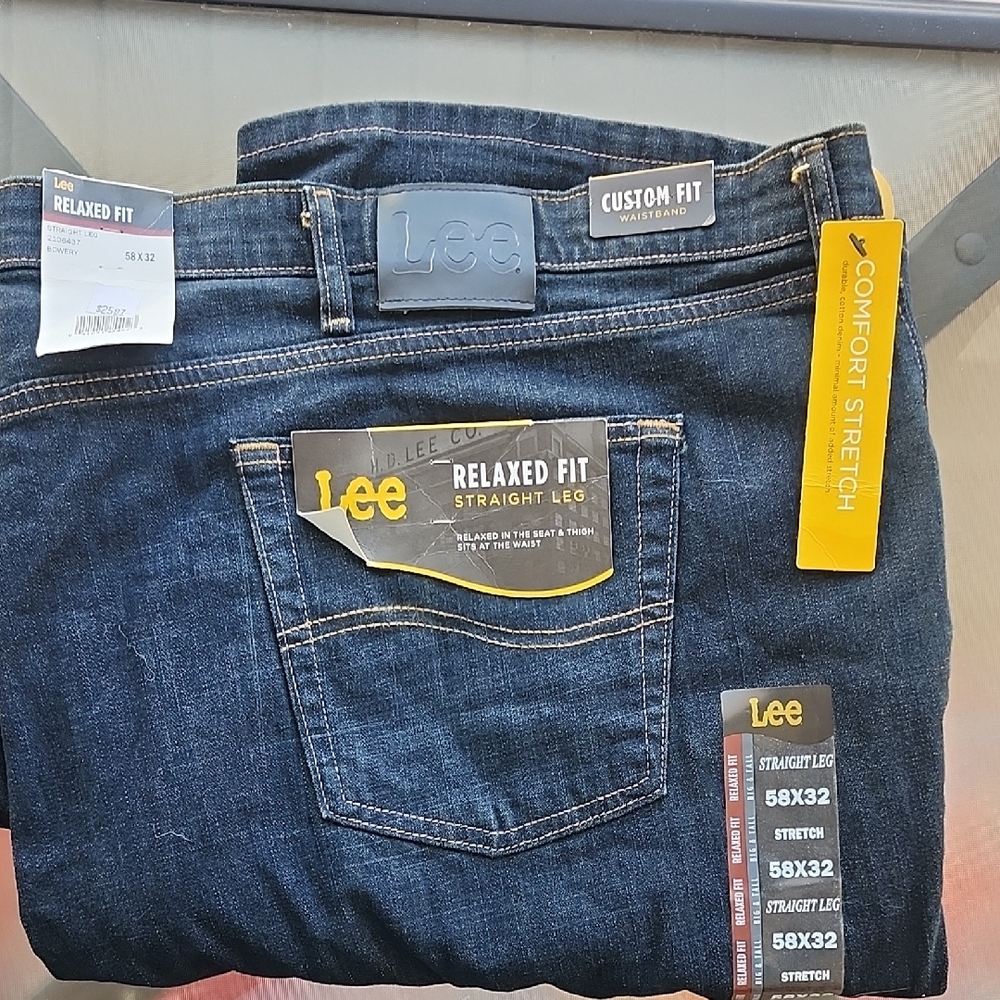 Lee Big & Tall Relaxed Fit Blue Jeans Straight Leg Stretch 58×32